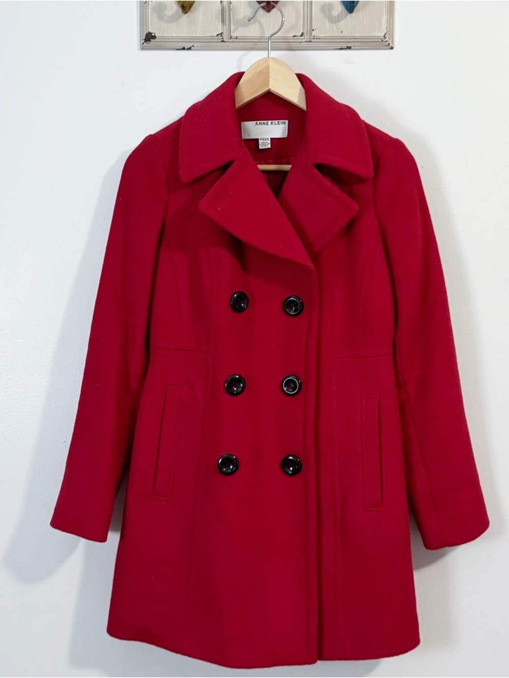 Anne Klein Red Double-Breasted Peacoat PXXS